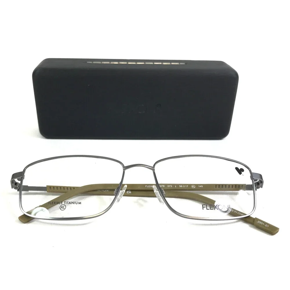 Flexon Eyeglasses Frames H6078 073 Matte Satin Gunmetal Green Wire Rim 56-17-145